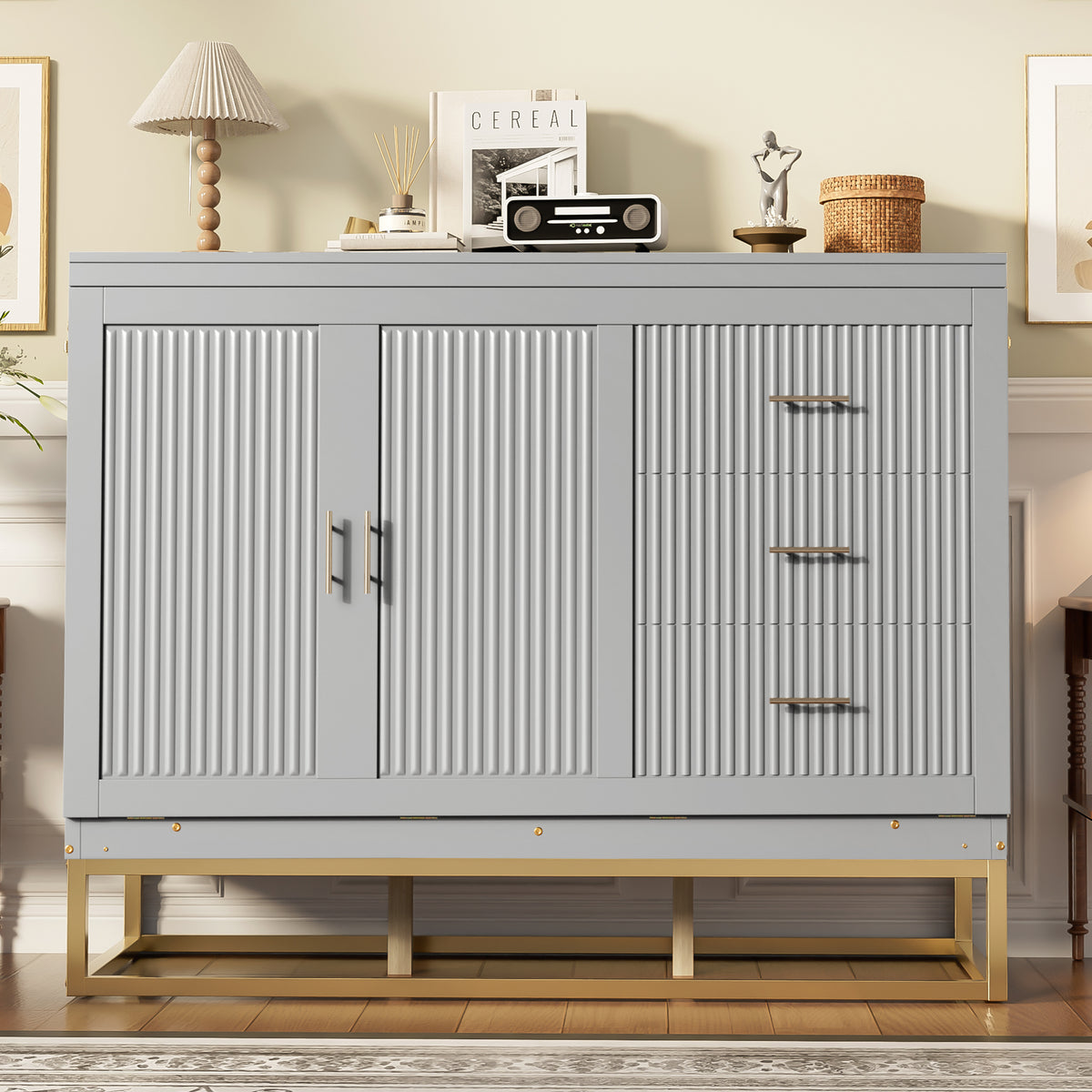 Queen Size Murphy Bed with Metal Legs & Fake Drawers ,Folding Storage Wall Bed Furniture for Bedroom,Office,Guest Room, Gray