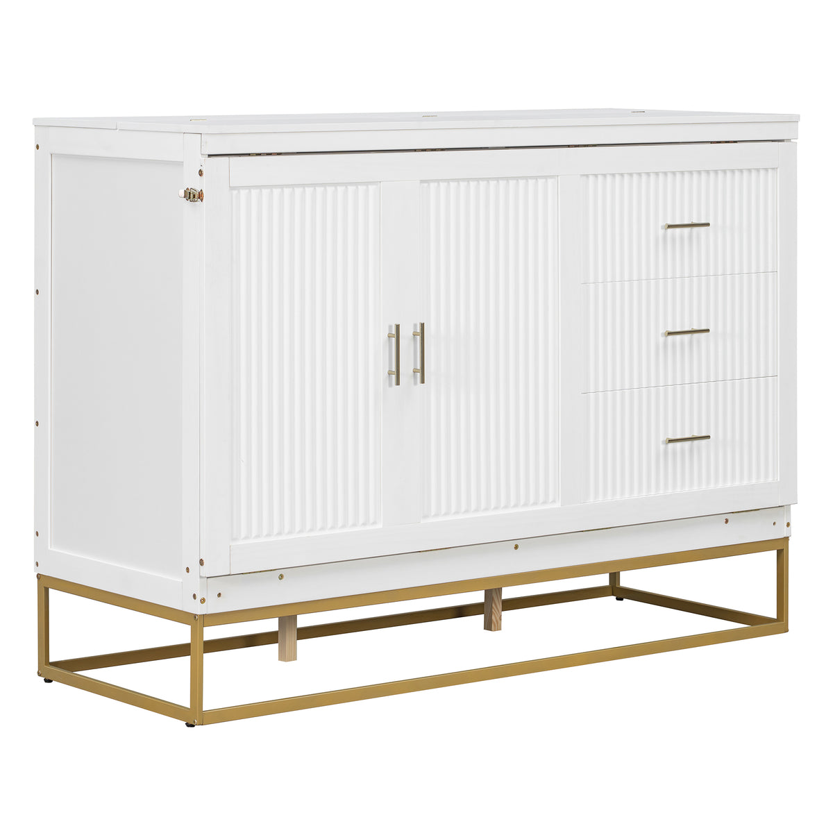 Queen Size Murphy Bed with Metal Legs & Fake Drawers ,Folding Storage Wall Bed Furniture for Bedroom,Office,Guest Room, White