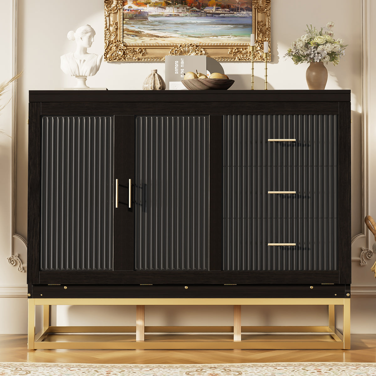 Queen Size Murphy Bed with Metal Legs & Fake Drawers ,Folding Storage Wall Bed Furniture for Bedroom, Office, Guest Room, Espresso