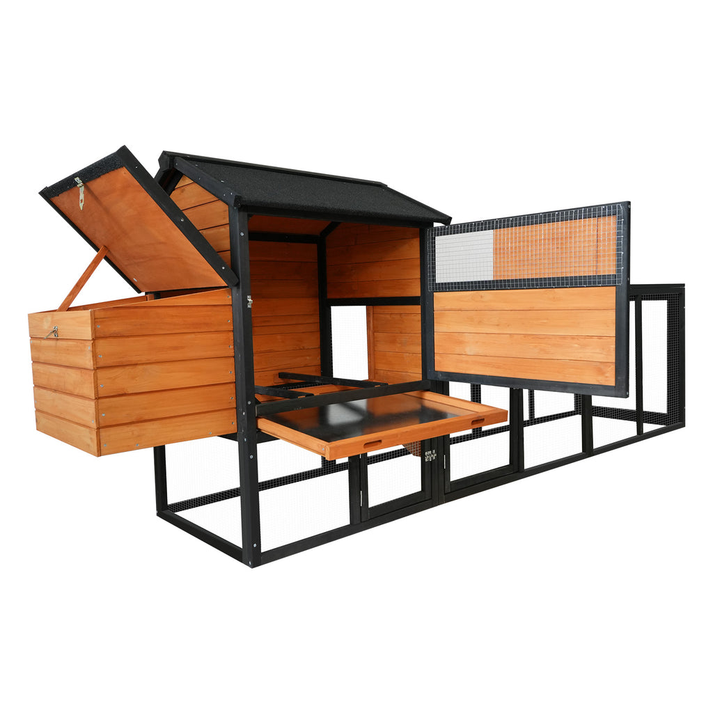 Wooden Chicken Coop, Large Outdoor Hen House with Run and Nesting Box Poultry Cage, Rabbit Hutch, Waterproof Anti-UV Panel for Backyard Black