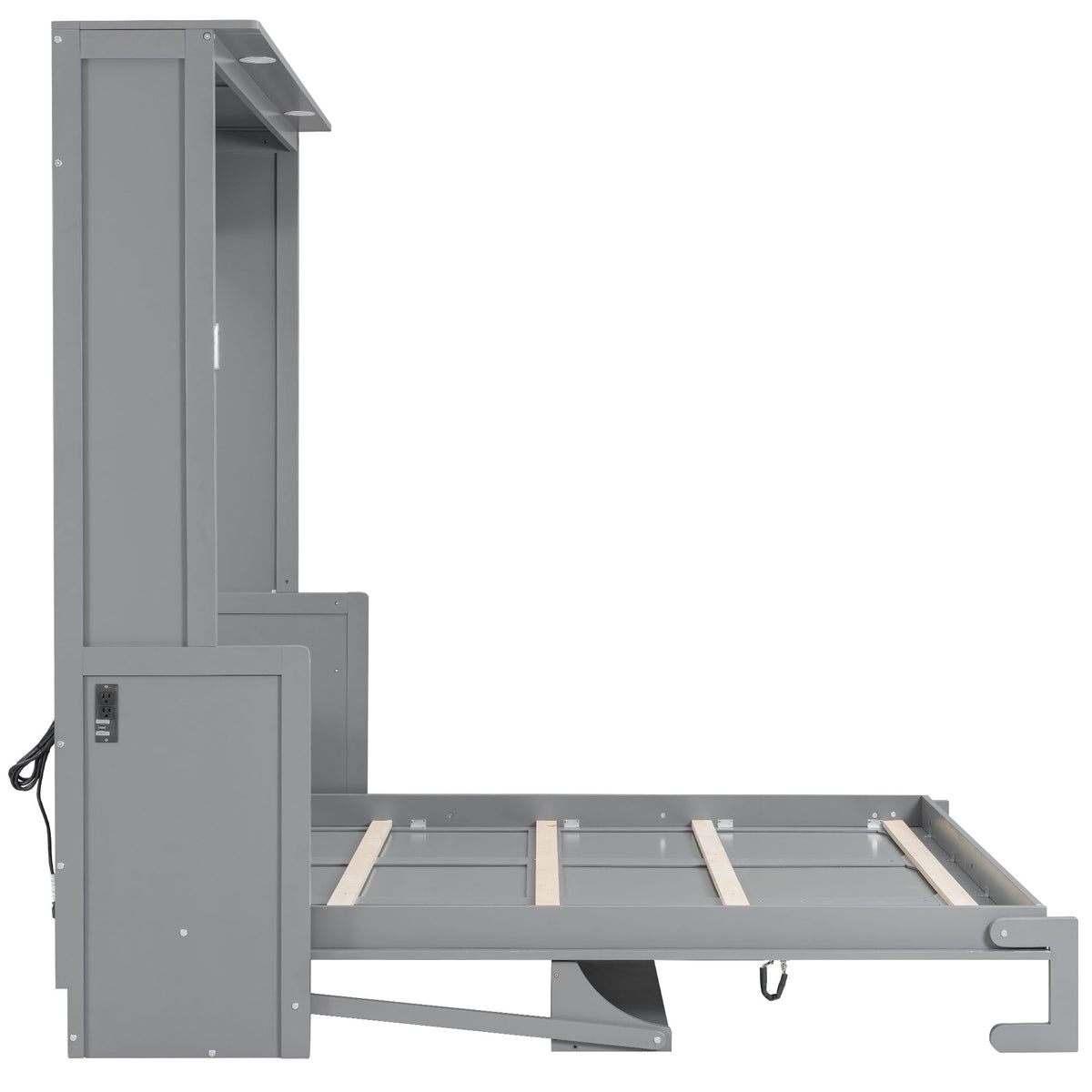 Queen Size Murphy Bed with Desk,LED Lights and USB Charging Station,Gray