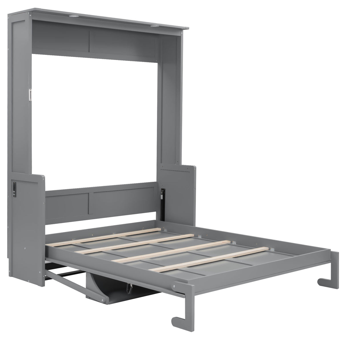 Queen Size Murphy Bed with Desk,LED Lights and USB Charging Station,Gray