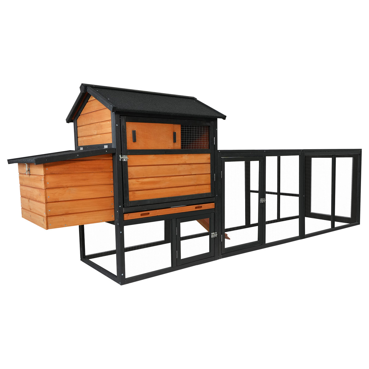 Wooden Chicken Coop, Large Outdoor Hen House with Run and Nesting Box Poultry Cage, Rabbit Hutch, Waterproof Anti-UV Panel for Backyard Black