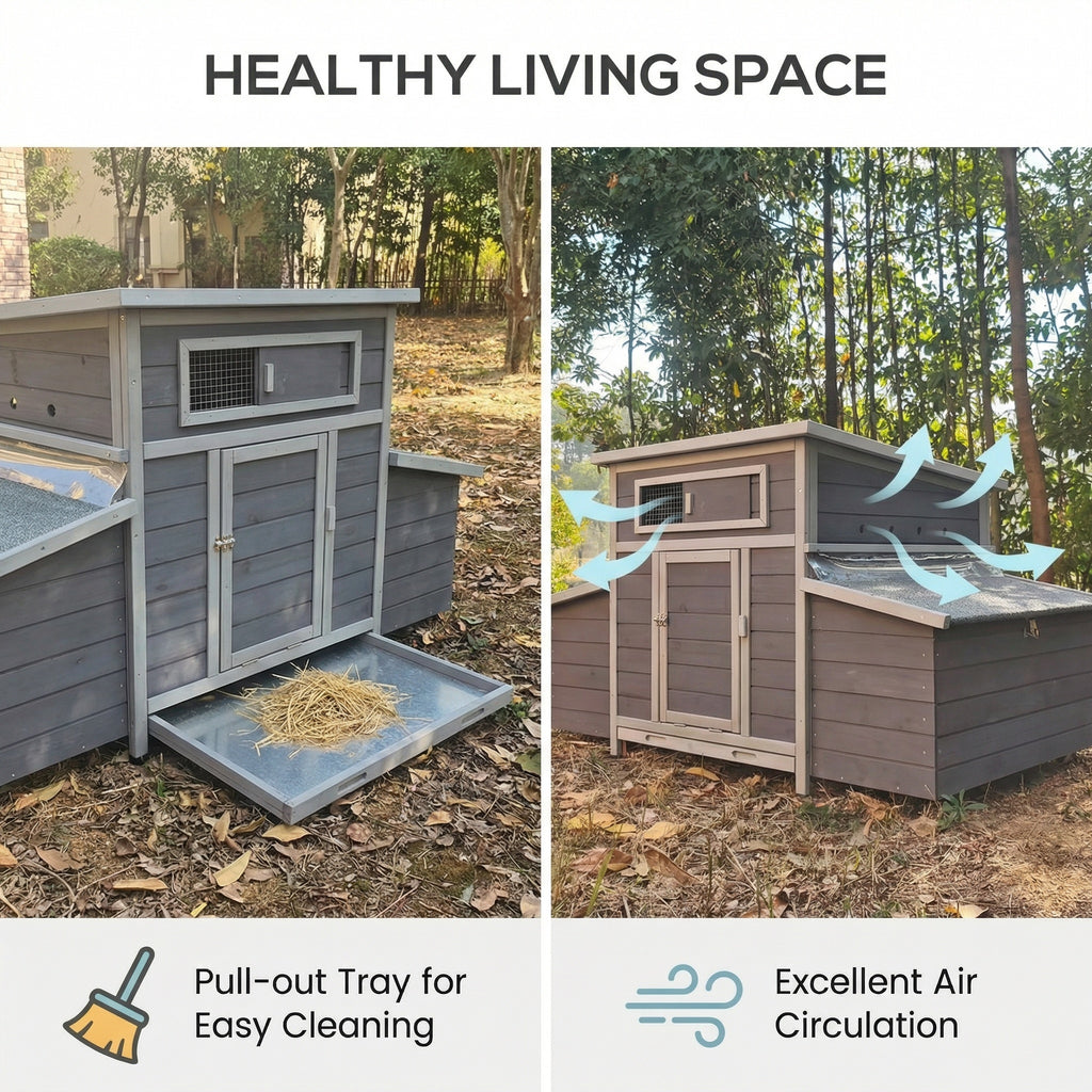 Large Wooden Chicken Coop Outdoor Hen House Poultry Cage for Outdoor with 2 Sides Nesting Boxes