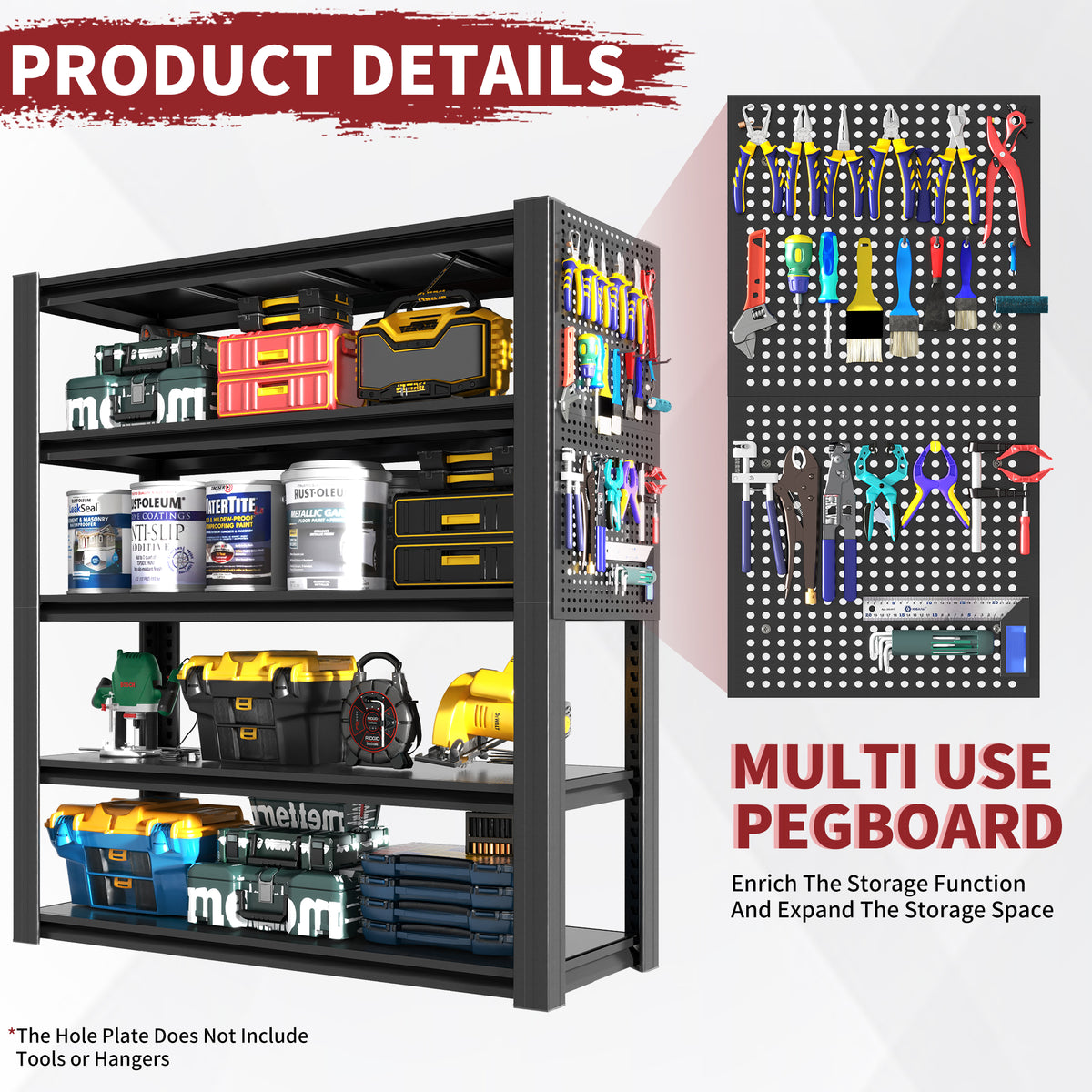 NYBOPAVIS 78"H Heavy Duty Shelving with Pegboard & Adjustable Rack,5-Tier Industrial Metal Shelving Unit for Garages, Warehouses,Offices,Kitchens, 18"D x 47.2"W x 78"H