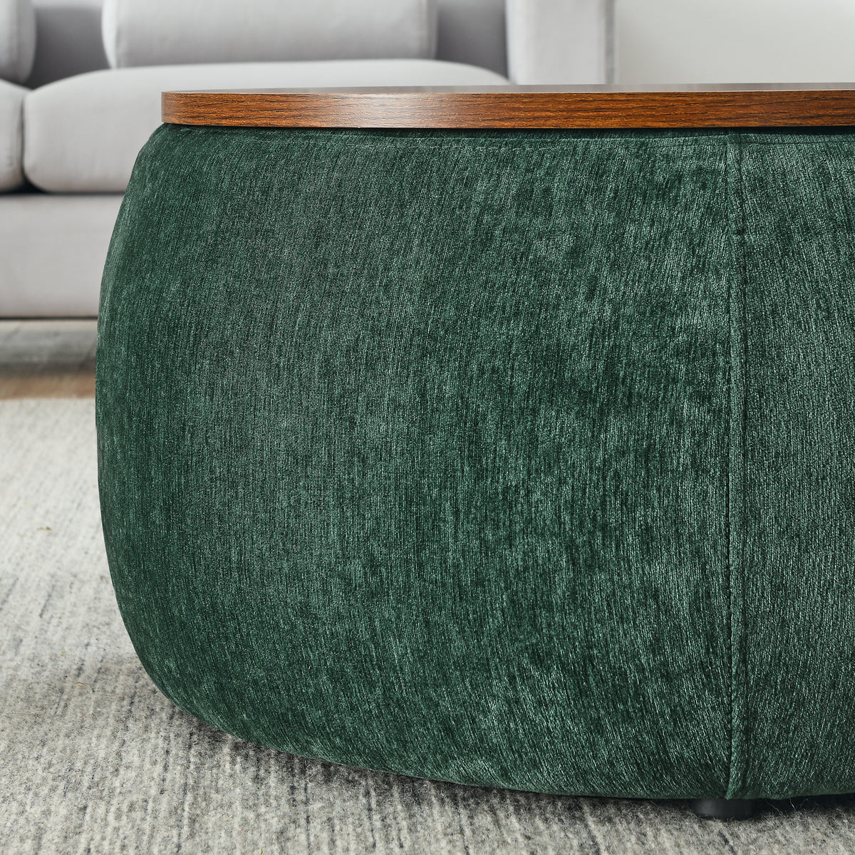 Round Storage Ottoman, 2 in 1 Function, Work as End table and Ottoman,with small seat,Green