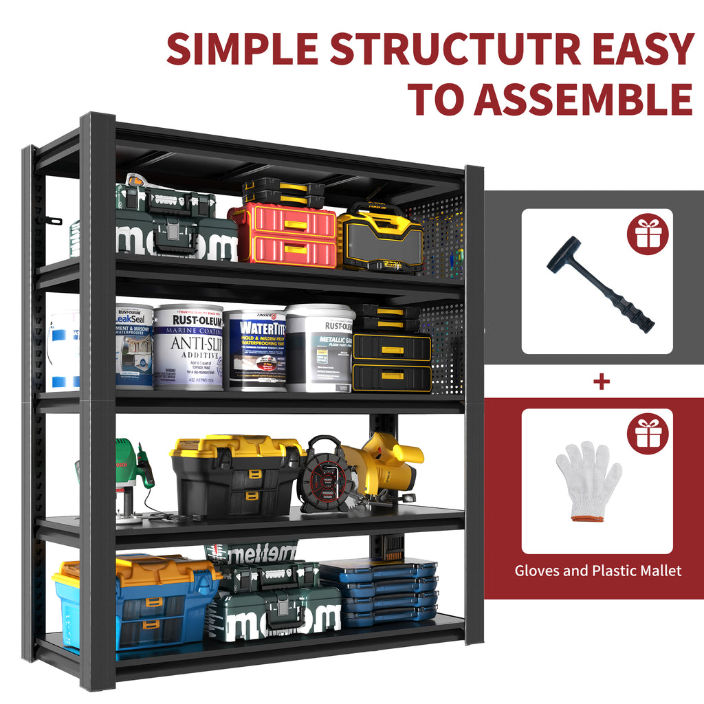 NYBOPAVIS 78"H Heavy Duty Shelving with Pegboard & Adjustable Rack,5-Tier Industrial Metal Shelving Unit for Garages, Warehouses,Offices,Kitchens, 18"D x 47.2"W x 78"H