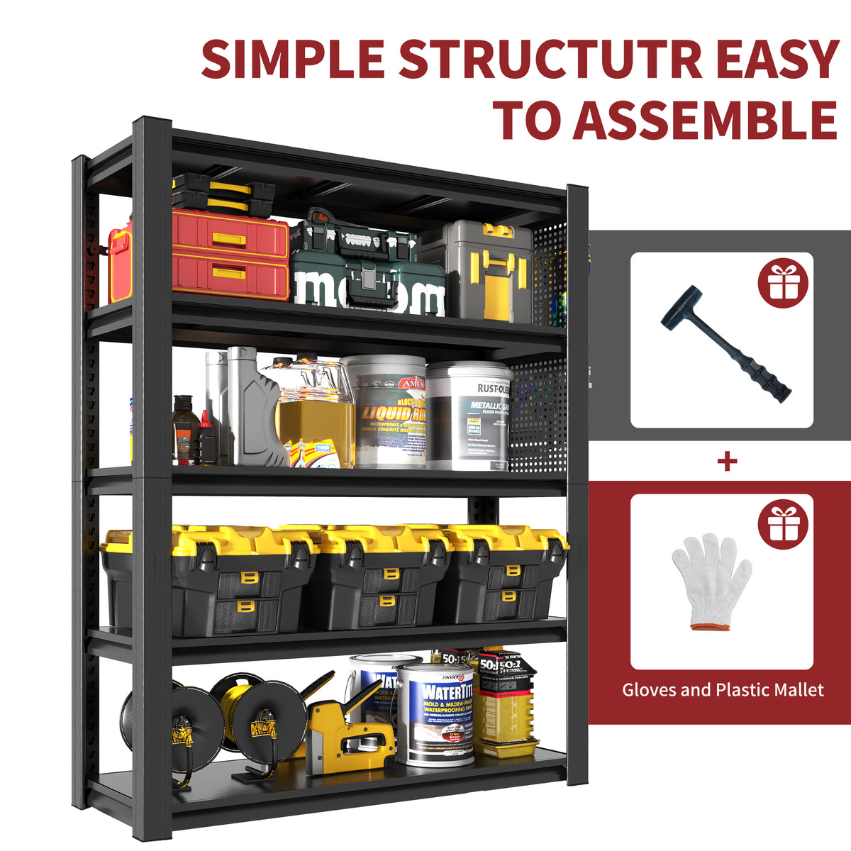 NYBOPAVIS 72"H Heavy Duty Shelving with Pegboard & Adjustable Rack,5-Tier Industrial Metal Shelving Unit for Garages, Warehouses,Offices, Bedrooms,23.6"D x 47.2"W x 72"H