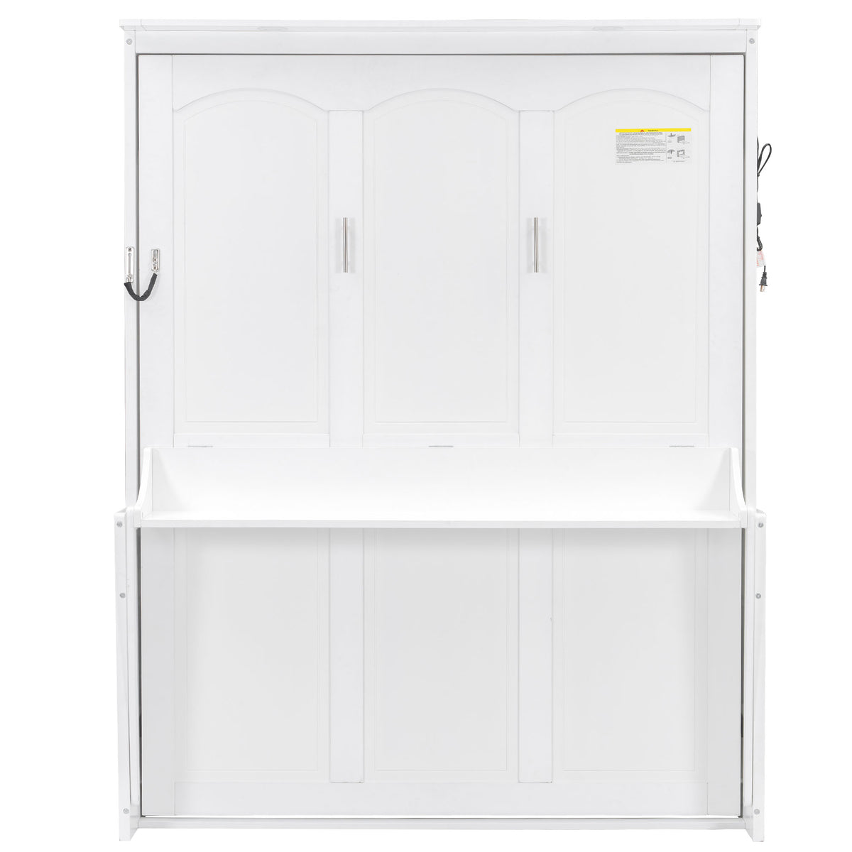 Queen Size Murphy Bed with Desk,LED Lights and USB Charging Station,White