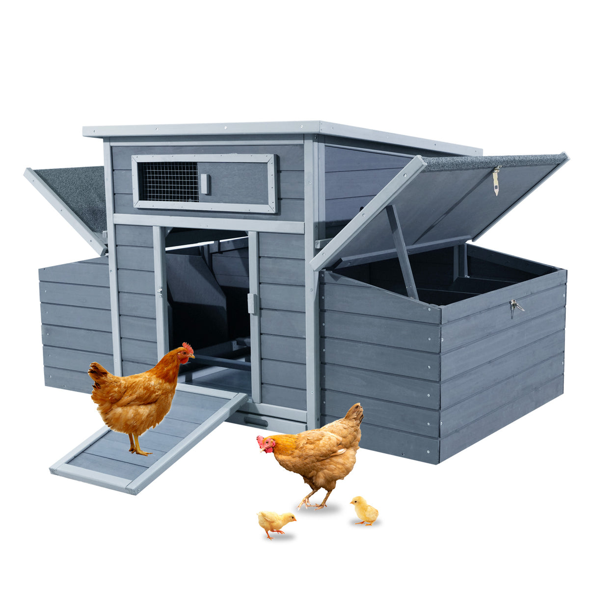 Large Wooden Chicken Coop Outdoor Hen House Poultry Cage for Outdoor with 2 Sides Nesting Boxes