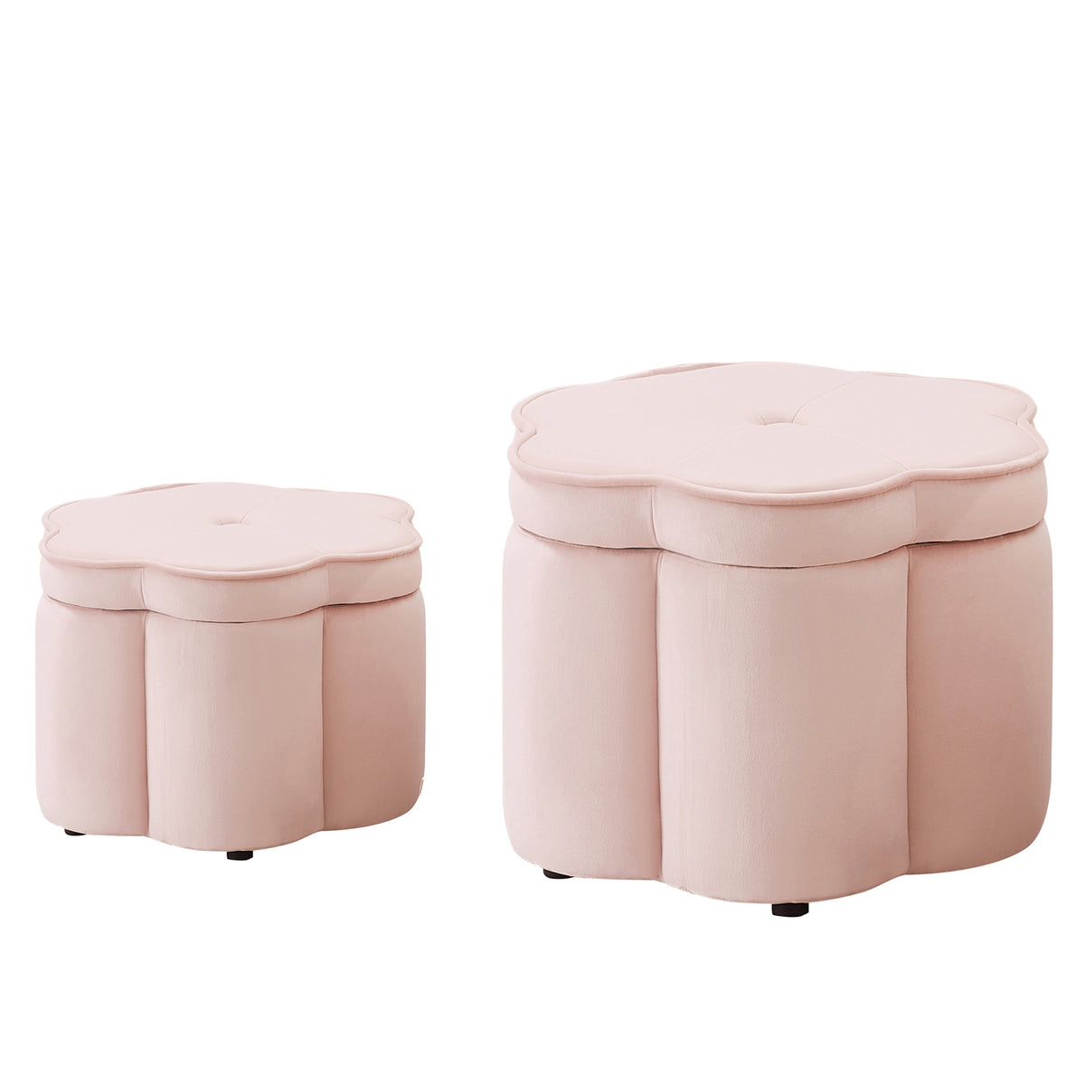 NYBOPAVIS Flower Storage Petal Ottoman,Set of 2 Upholstered Velvet Storage Ottoman Bench for Living Room, Bedroom, Entryway Pink