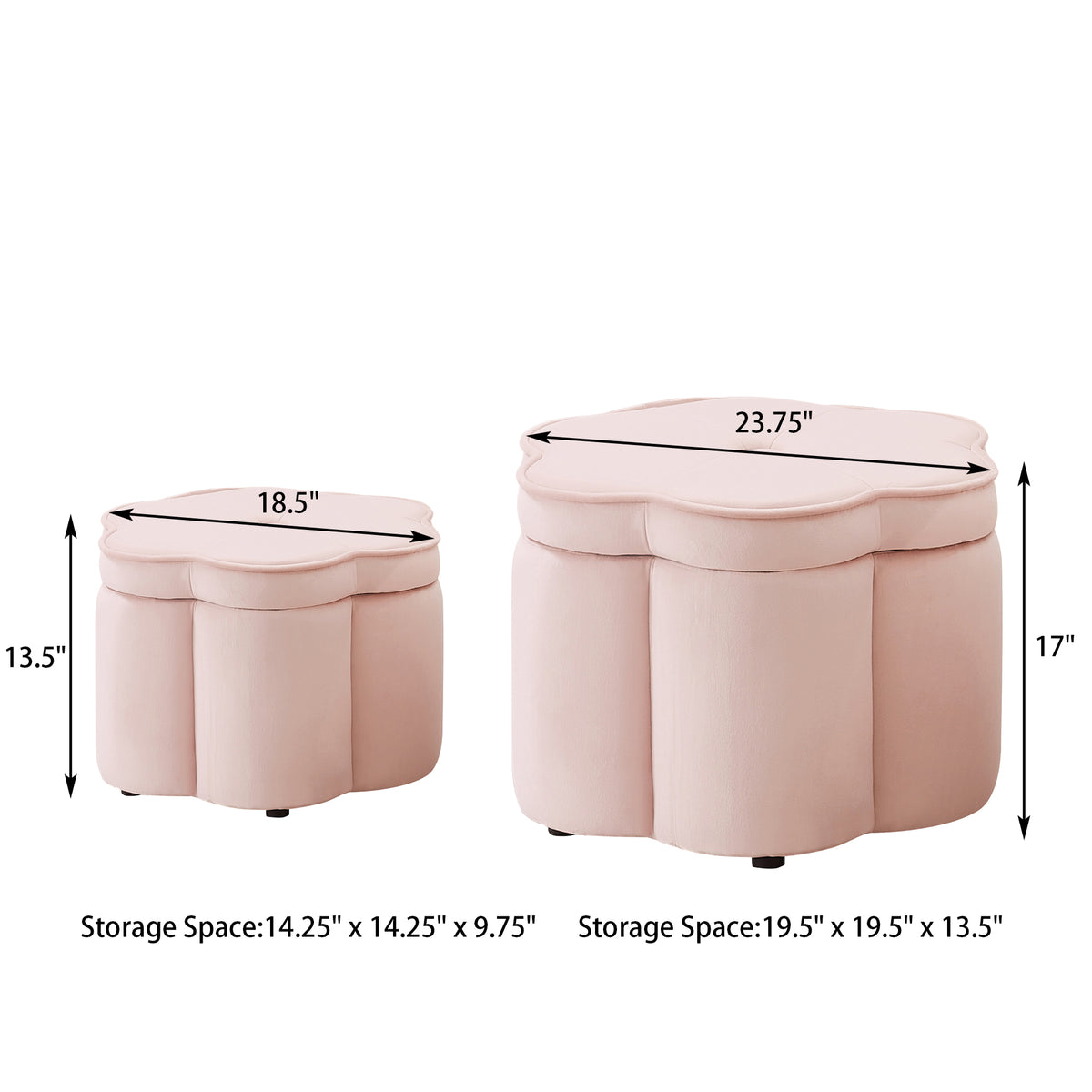NYBOPAVIS Flower Storage Petal Ottoman,Set of 2 Upholstered Velvet Storage Ottoman Bench for Living Room, Bedroom, Entryway Pink