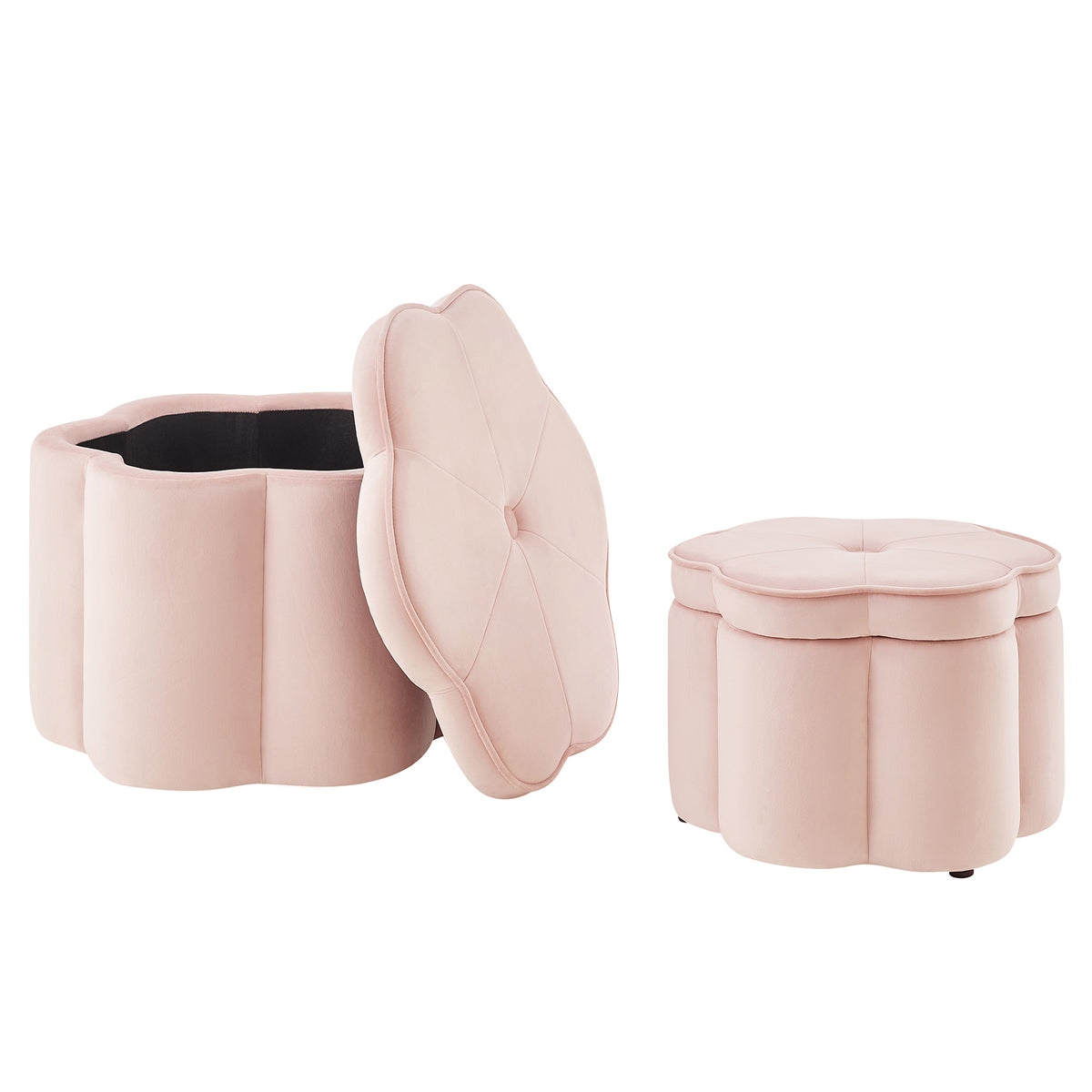 NYBOPAVIS Flower Storage Petal Ottoman,Set of 2 Upholstered Velvet Storage Ottoman Bench for Living Room, Bedroom, Entryway Pink