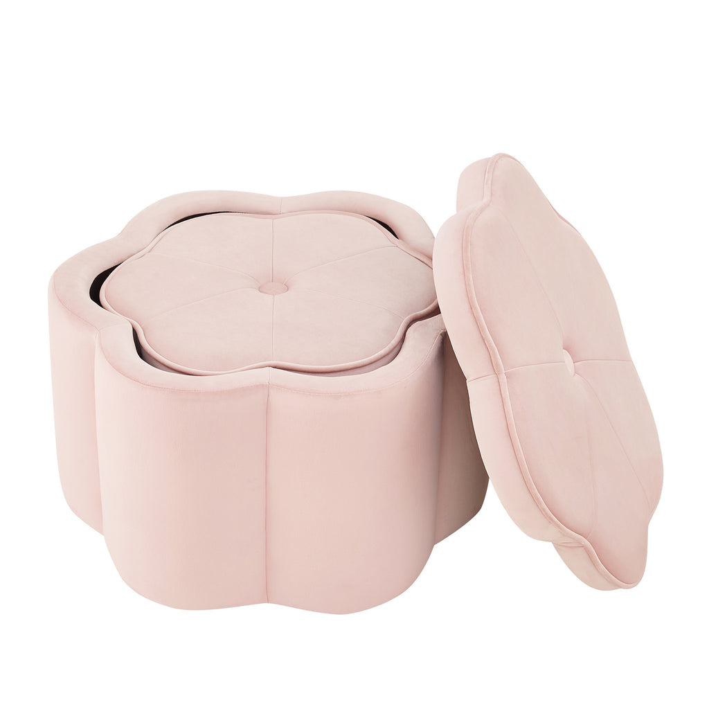 NYBOPAVIS Flower Storage Petal Ottoman,Set of 2 Upholstered Velvet Storage Ottoman Bench for Living Room, Bedroom, Entryway Pink