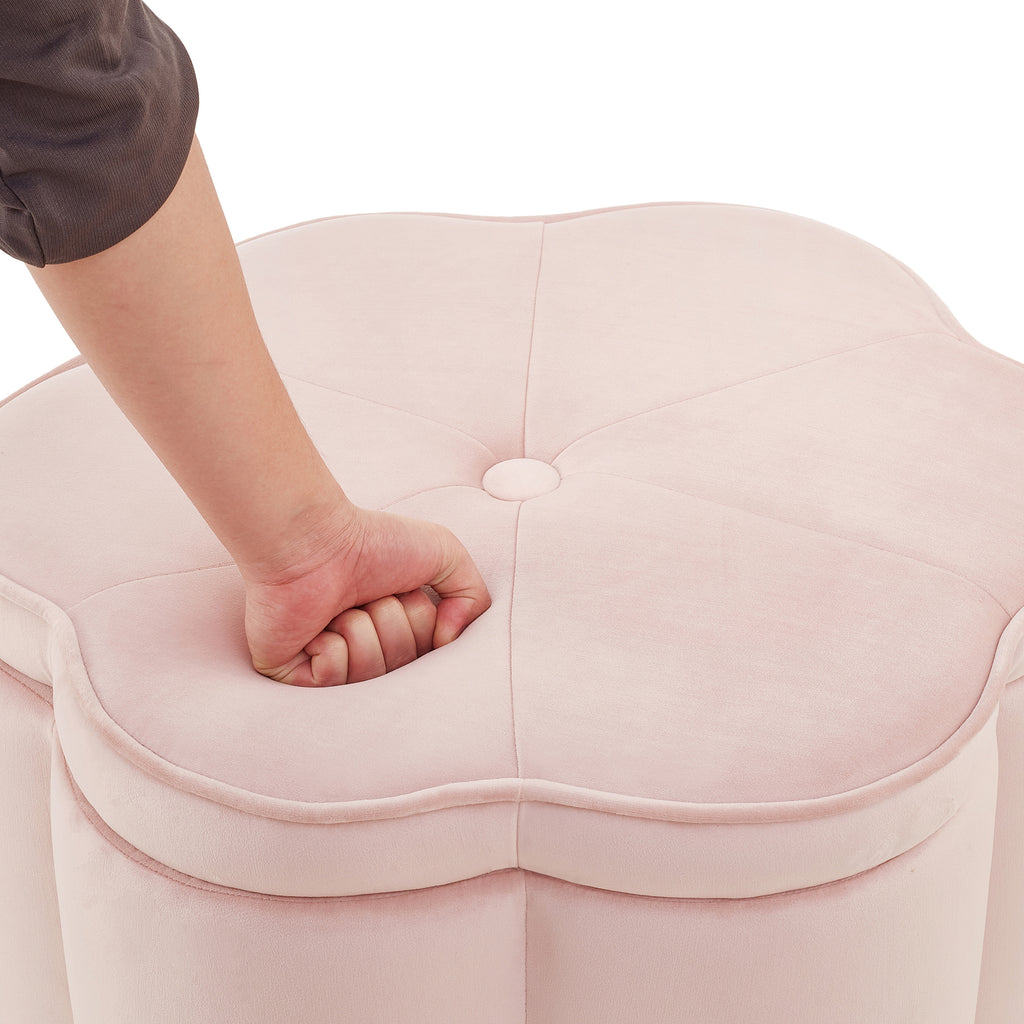 NYBOPAVIS Flower Storage Petal Ottoman,Set of 2 Upholstered Velvet Storage Ottoman Bench for Living Room, Bedroom, Entryway Pink