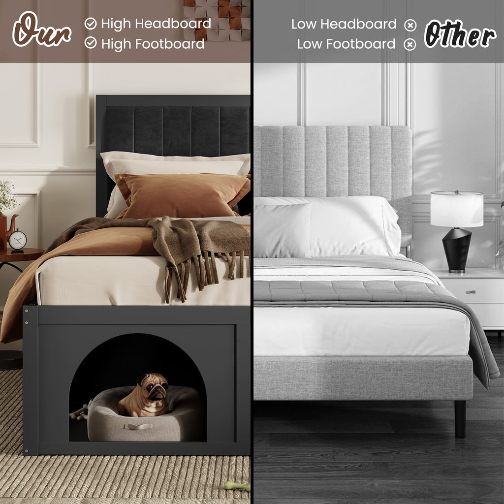 NYBOPAVIS Queen Size Bed Frame with Nook & Storage,Upholstered Platform Bed for Bedroom,Office,Guest Room, Black