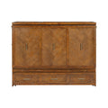 Queen Size Murphy Bed with Charging Station and 3 Storage Drawers, Pine Wood Folding Cabinet Bed, Equipped with 6 Moving Wheels, Space-Saving Hidden Wall Bed for Guest Room, Home Office,Walnut