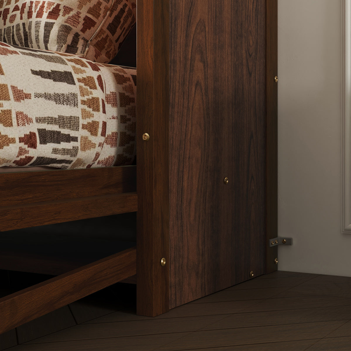 Queen Size Wooden Vertical Murphy Wall Bed with Storage & Gas Struts, Desk & Shelf Combo, Space-Saving Hidden Wall Bed for Living Room,Walnut
