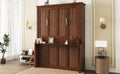 Queen Size Wooden Vertical Murphy Wall Bed with Storage & Gas Struts, Desk & Shelf Combo, Space-Saving Hidden Wall Bed for Living Room,Walnut