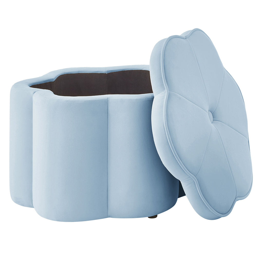 NYBOPAVIS Flower Storage Petal Ottoman,Set of 2 Upholstered Velvet Storage Ottoman Bench for Living Room, Bedroom, Entryway Seaglass