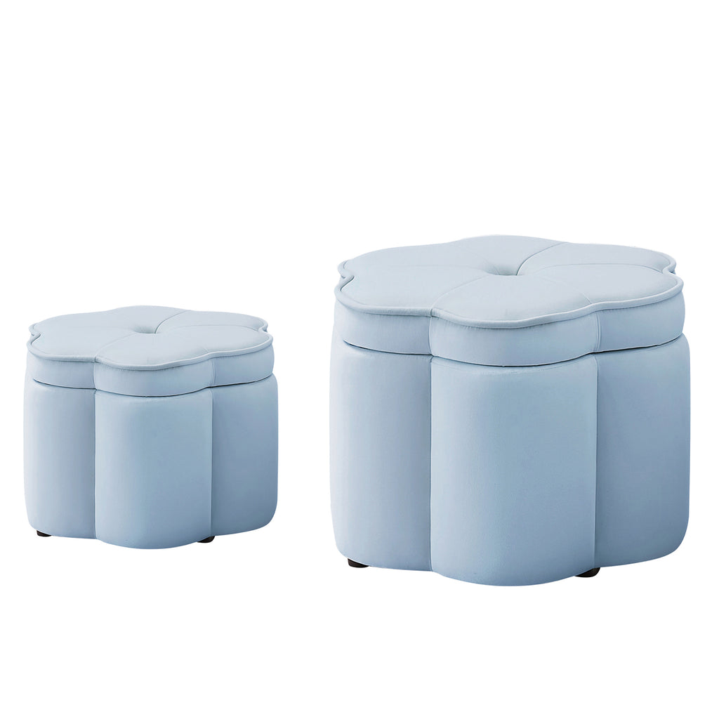 NYBOPAVIS Flower Storage Petal Ottoman,Set of 2 Upholstered Velvet Storage Ottoman Bench for Living Room, Bedroom, Entryway Seaglass
