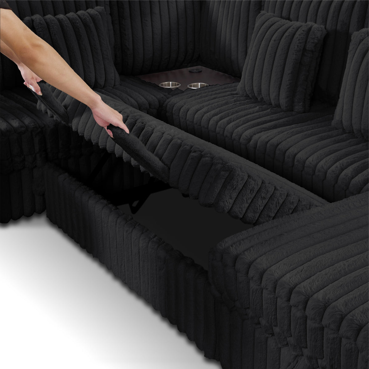Oversize 110" Modular Sectional Sofa with USB & Cup Holder,Srorage of U shaped 6 Couches Soft Corduroy for Living Room, Apartment, Black