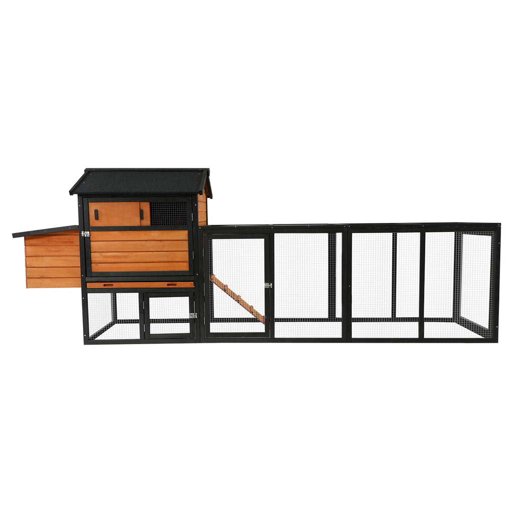 Wooden Chicken Coop, Large Outdoor Hen House with Run and Nesting Box Poultry Cage, Rabbit Hutch, Waterproof Anti-UV Panel for Backyard Black