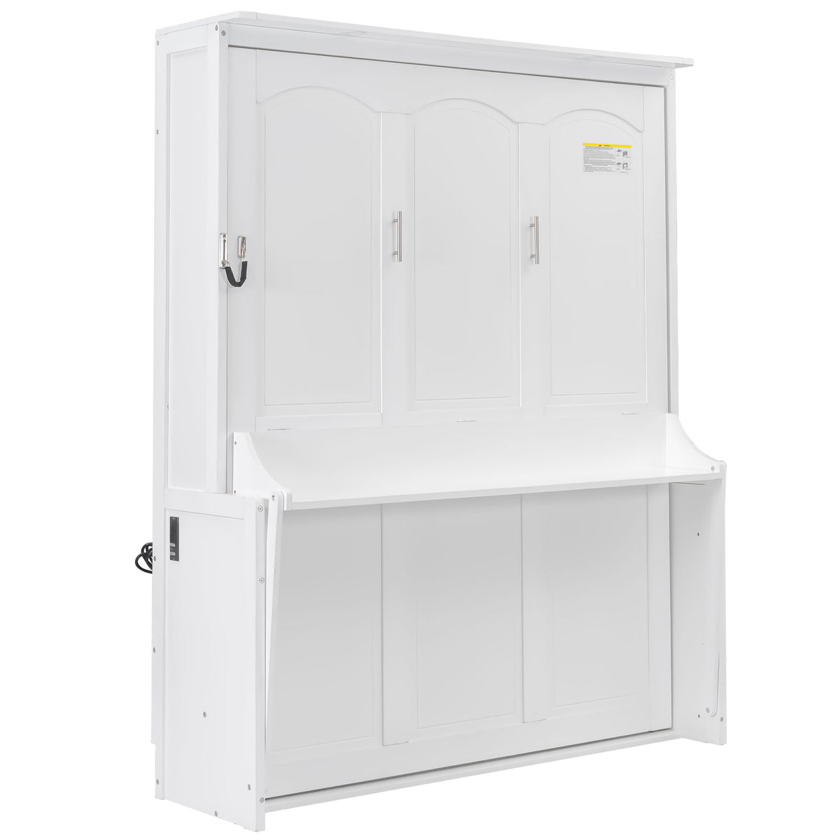 Queen Size Murphy Bed with Desk,LED Lights and USB Charging Station,White