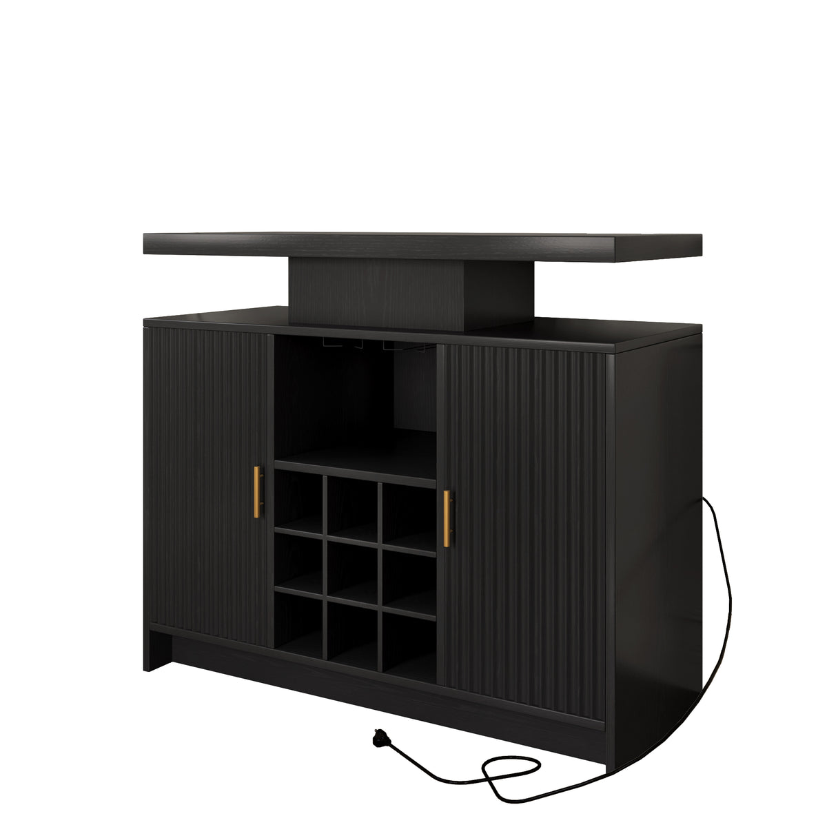 Coffee Bar Cabinet with Storage, LED & Charging Station, Wine Bar Cabinet with Glass Rack & Adjustable Shelves, Sideboard Buffet Cabinet for Home, Black