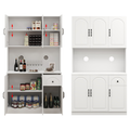 71" Kitchen Pantry with LED Light, Adjustable Shelves Freestanding Hutch Cabinet with Microwave Stand and Drawer, White