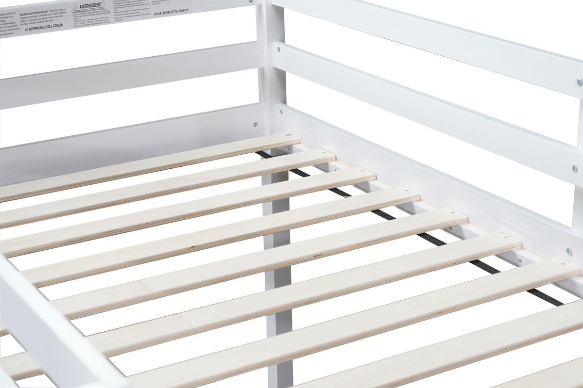 Twin Low Loft Bed Frame, Solid Wood Elevated Bed with Guardrail, Space Saving Loft Bed for Bedroom, White