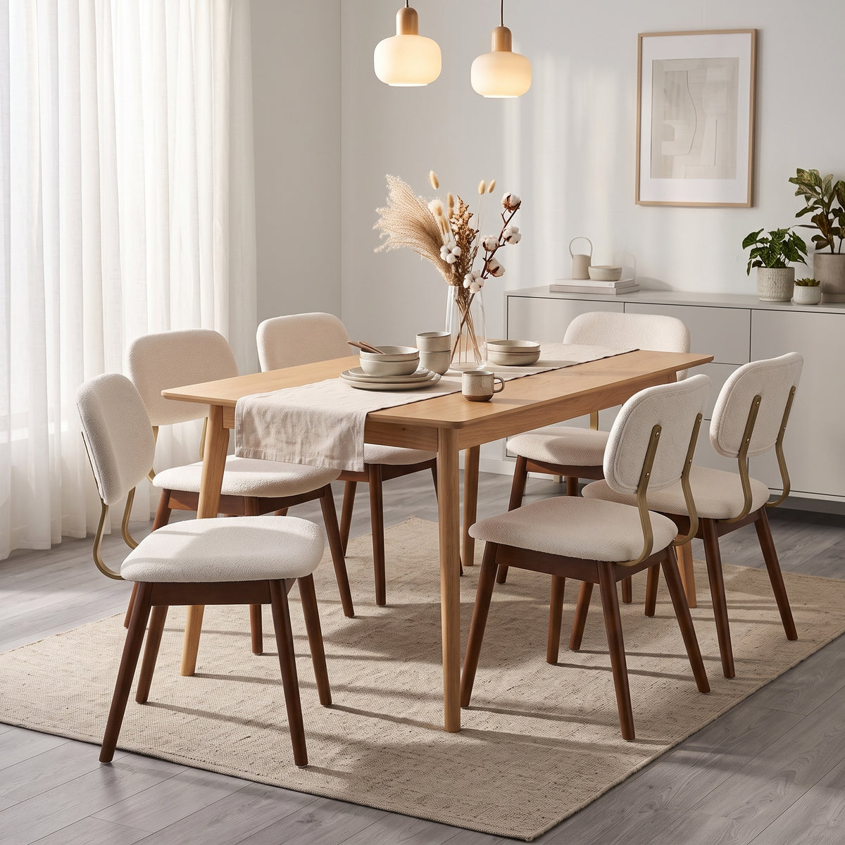 Wooden Dining Chairs Set of 2, Modern Upholstered Fabric Dining Chairs, Farmhouse Dining Room Kitchen Side Chairs, Beige