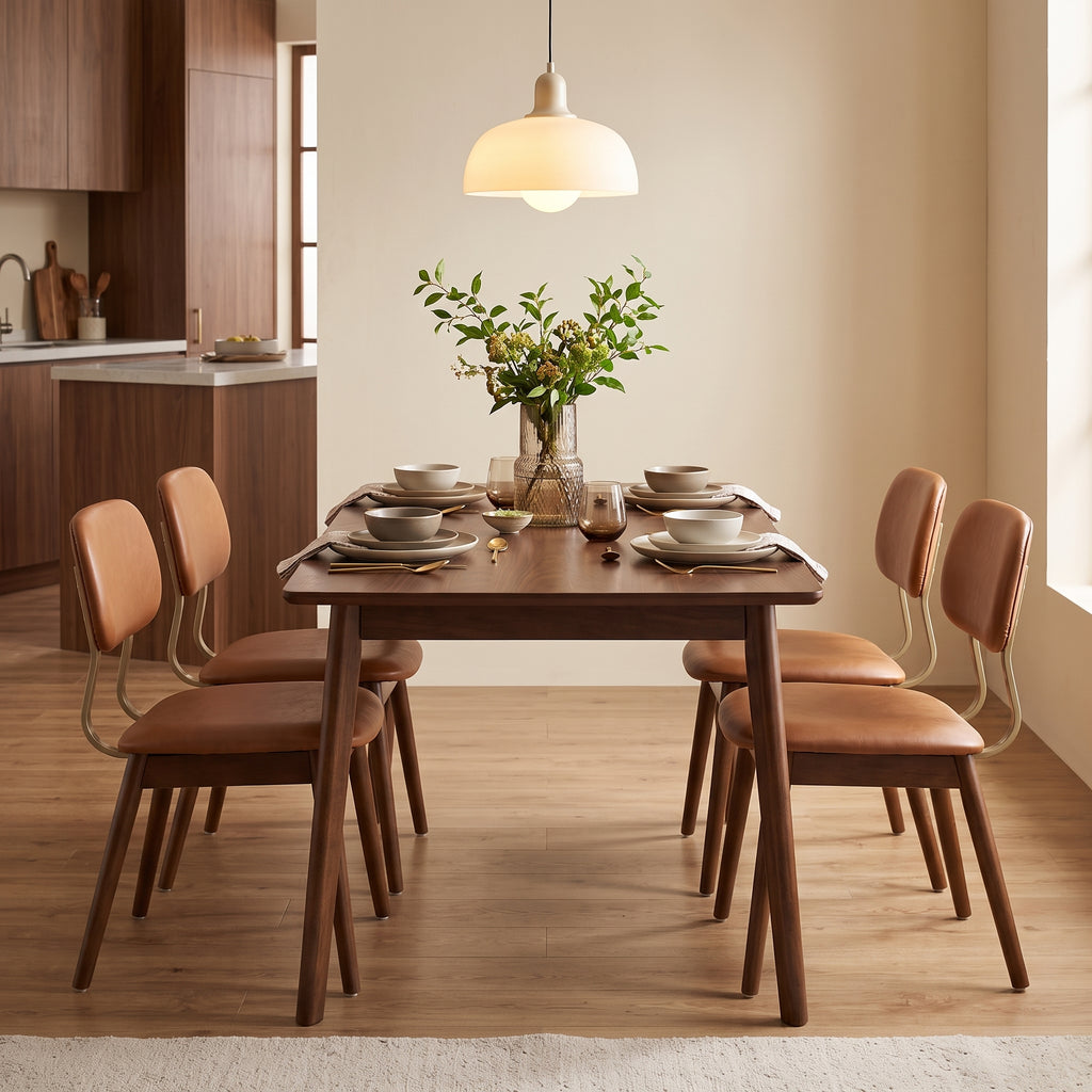 Wooden Dining Chairs Set of 2, Modern Upholstered Fabric Dining Chairs, Farmhouse Dining Room Kitchen Side Chairs, Brown