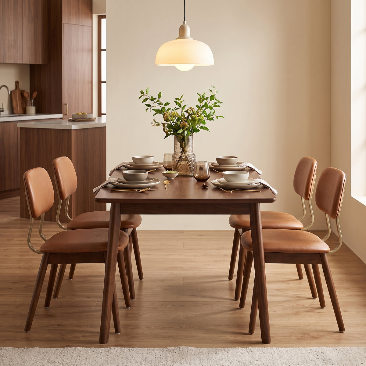 Wooden Dining Chairs Set of 2, Modern Upholstered Fabric Dining Chairs, Farmhouse Dining Room Kitchen Side Chairs, Brown