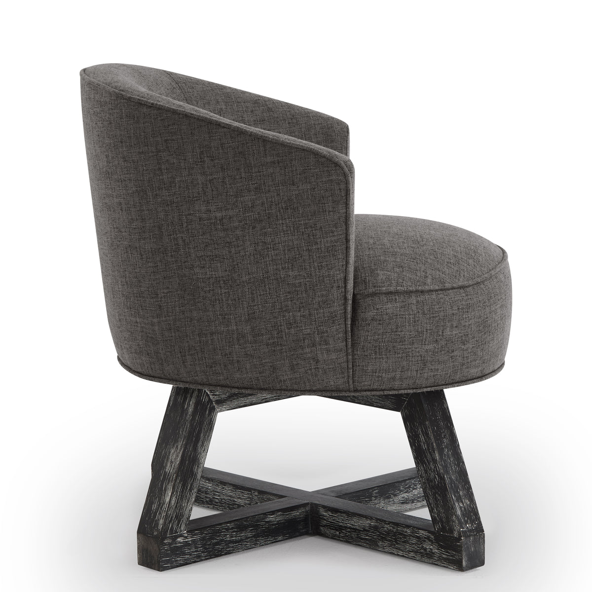 360° Swivel Accent Chair, Barrel Chair with Solid Wood Base, Linen Fabric Armchair, Dark Gray
