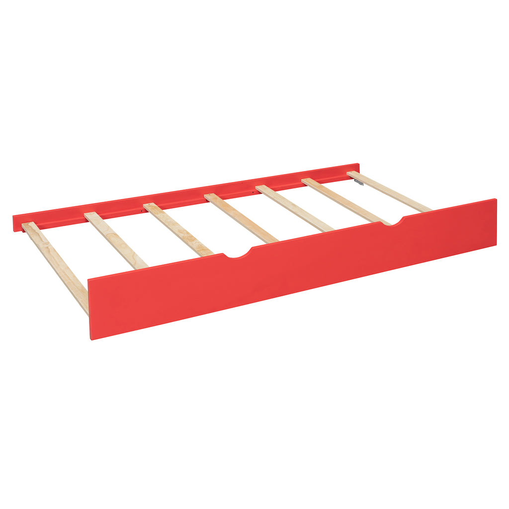 Full Size Wood Daybed with Desk & USB,Full Daybed with Twin Size Trundle for Bedroom, Red