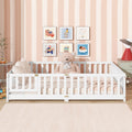 NYBOPAVIS Full Size Floor Bed with Fence&Door,Rubber Wood Floor Bed with Safety Guardrails, Montessori Bed Boys, Girls,White