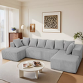 U-Shaped Sectional Sofa, Oversized 130" Corduroy Couch, Lounge Sleeper with Double Chaise and 8 Pillows for Living Room, No Assembly Gray