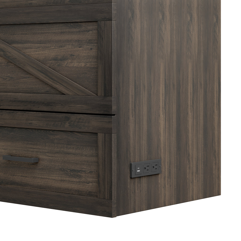 Full Size Farmhouse Murphy Cabinet Bed with Charging Station, Foldable Platform Bed with Large Storage Drawer for Guest-Room, Small Bedroom, Rustic Gray