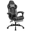 Gaming Chair with Footrest & Headrest, Leather Ergonomic Office Computer Chair with Footrest and Lumbar Support, Black Gray