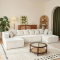 U-Shaped Sectional Sofa, Oversized 130" Corduroy Couch, Lounge Sleeper with Double Chaise and 8 Pillows for Living Room, No Assembly Beige