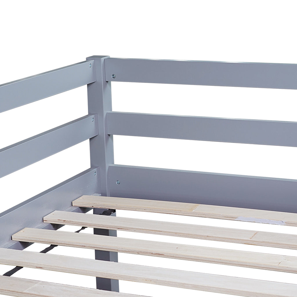 Twin Loft Bed with Slide, Solid Wood Elevated Bed Frame, Space Saving Loft Bed for Small Space Bedroom, Gray