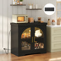 Pantry Storage Cabinet with Power Outlet & LED Lights, Kitchen Side Storage Organizer with Adjustable Shelves for Living Room, Kitchen,Entryway,Black