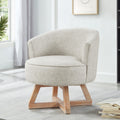 360° Swivel Accent Chair, Barrel Chair with Solid Wood Base, Linen Fabric Armchair, Light Gray