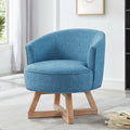 360° Swivel Accent Chair, Barrel Chair with Solid Wood Base, Linen Fabric Armchair, Blue