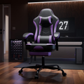 Gaming Chair with Footrest & Headrest, Leather Ergonomic Office Computer Chair with Footrest and Lumbar Support, Black Purple