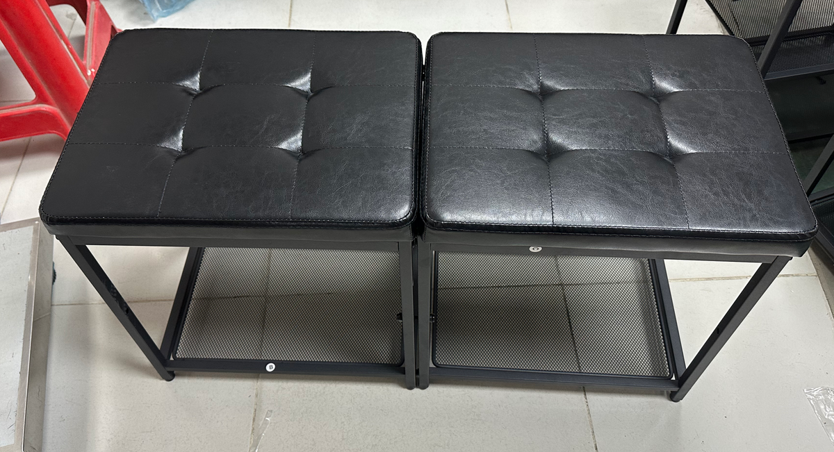 Set of 2 Entryway Shoe Storage Bench with Cushion, Adjustable Shoe Rack with 300 lb, Black