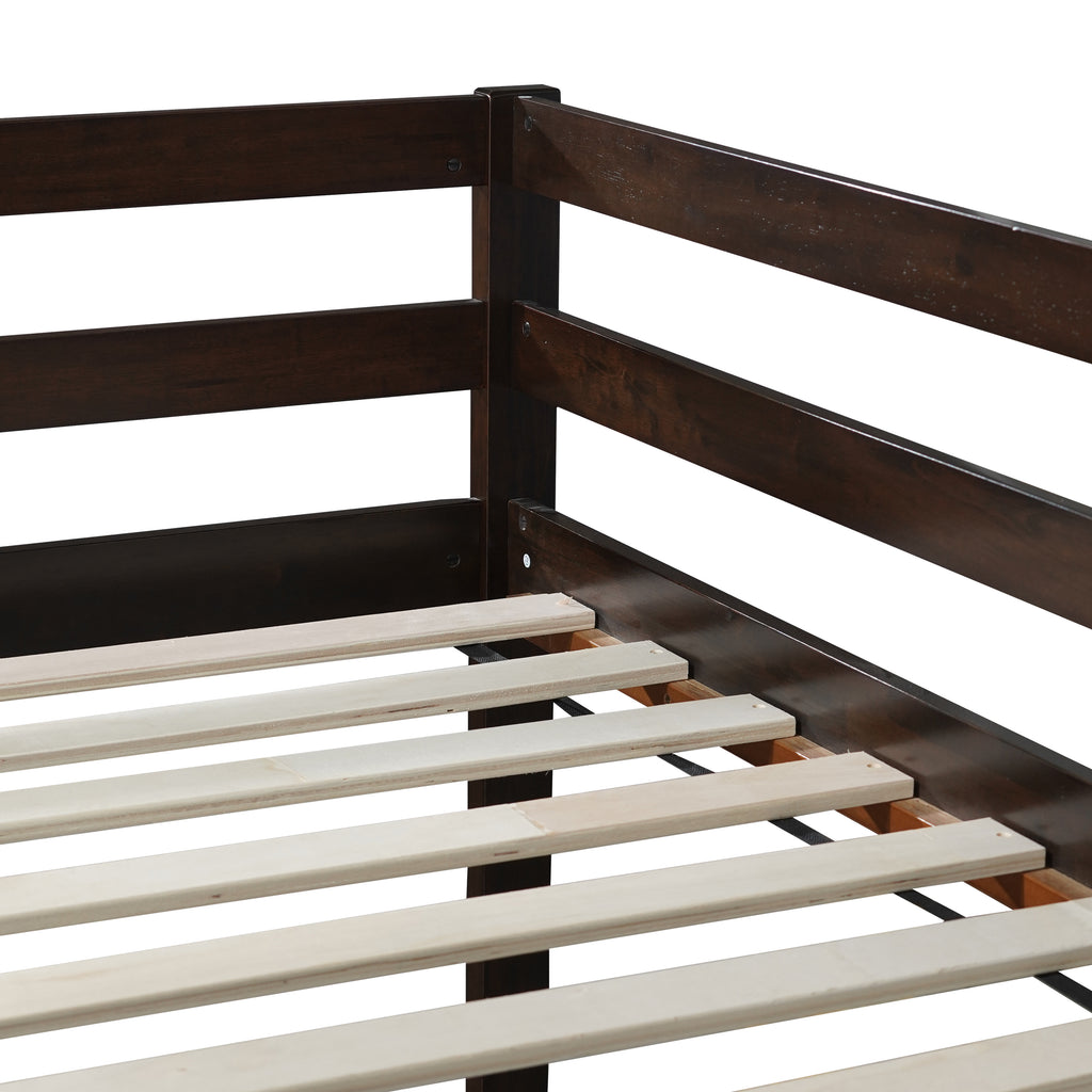Twin Low Loft Bed Frame, Solid Wood Elevated Bed with Guardrail, Space Saving Loft Bed for Bedroom, Espresso
