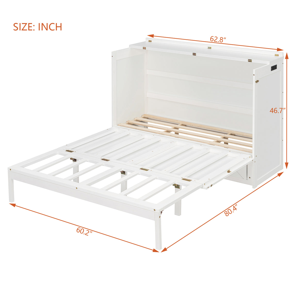 Queen Size Murphy Beds with drawer & USB Ports,Folding Storage Wall Bed Furniture for Bedroom,Office,Guest Room,White