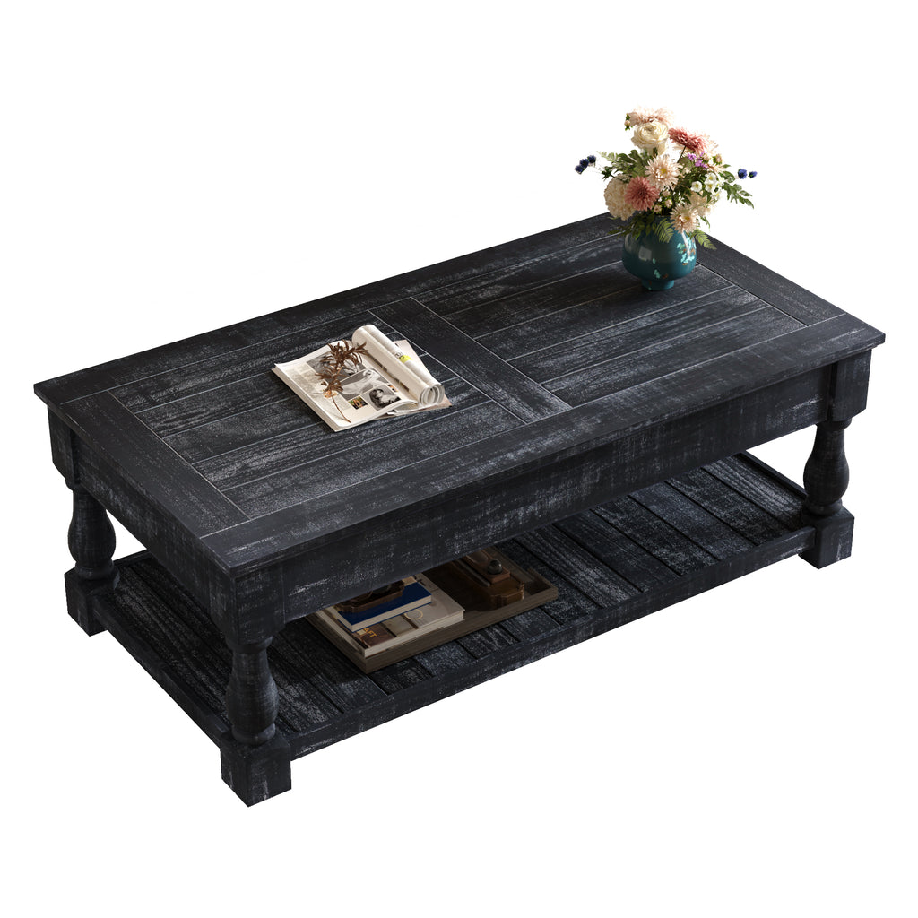Lift Top Coffee Table with 3 Hidden Storage Trays, Wooden Convertible Coffee Table with Hidden Compartments for Living Room, Black